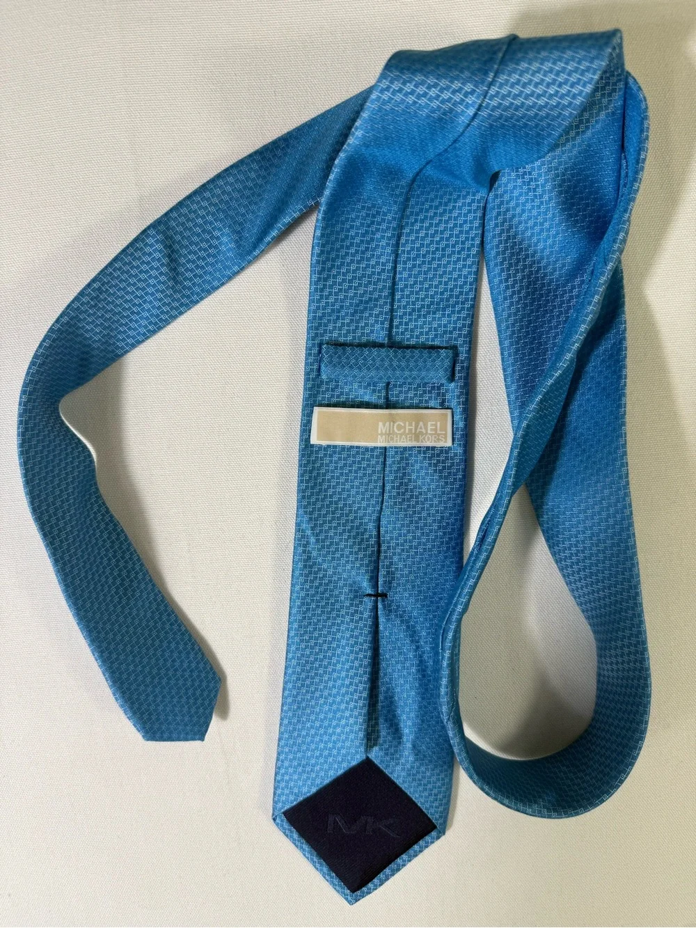 Michael Kors Teal Blue Micro-Check Silk Tie